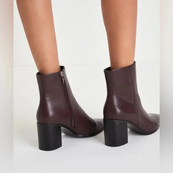 Lulus Lindan Merlot Pointed Toe Low Heel Ankle Booties - Picture 5 of 6